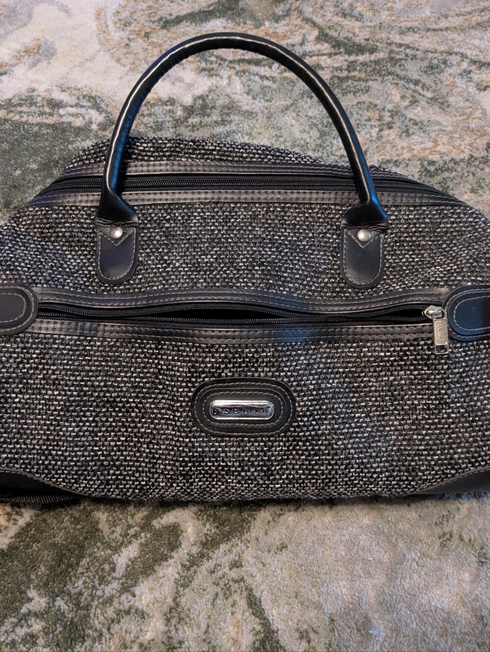 Vintage Textured Black Jaguar Travel Duffel with Leather Trim